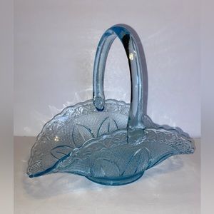 LE Smith for Princess House Ice Blue Glass Basket 9” tall